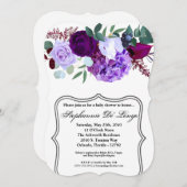 5x7ベビーシャワー招待状ラベンダーハイビスカスオン 招待状 (正面/裏面)