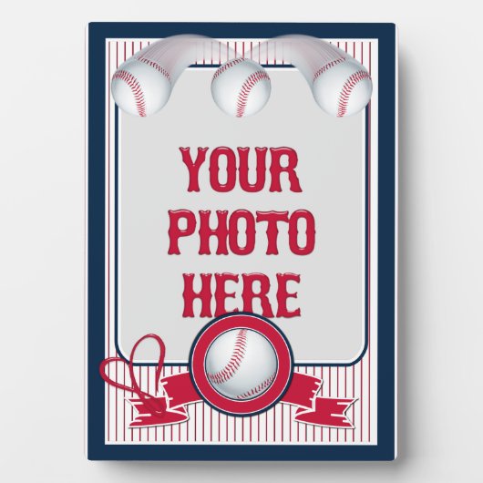 5x7ベースボールカードフレーム1 – 赤白色プラークストライププレート フォトプラーク (正面)