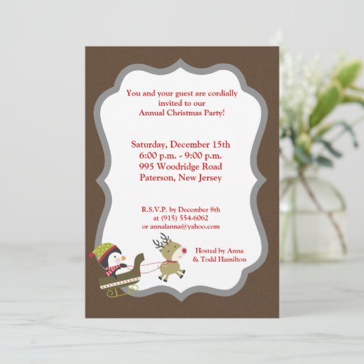 5x7ペンギン/トナカイのクリスマスのゲームの招待状 招待状 (スタンド正面)