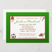 5x7ボーイスポーツサッカー誕生日パーティーへの招待 招待状 (正面/裏面)