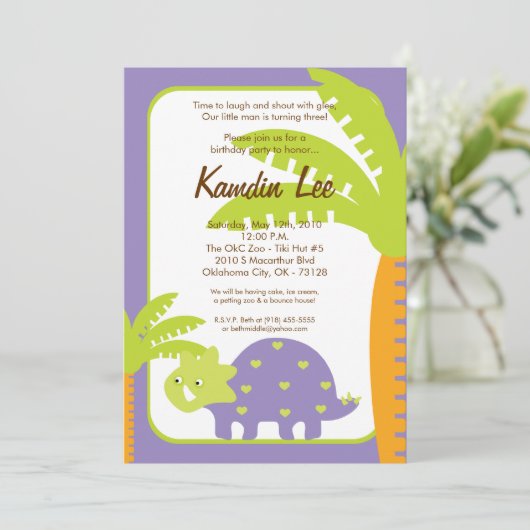 5x7ボーイディノザラーズディノ誕生日招待状 招待状 (スタンド正面)