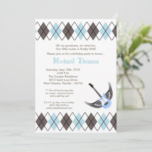 5x7ボーイパンクロックギター誕生日パーティーの招待 招待状 (スタンド正面)