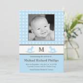 5x7ボーイブルーモノグラムPHOTO Birth Announcement 案内状 (スタンド正面)