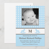 5x7ボーイブルーモノグラムPHOTO Birth Announcement 案内状 (正面/裏面)