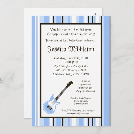 5x7ボーイブルーロッカーギターベビーシャワー招待状 招待状 (正面/裏面)