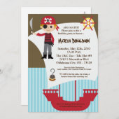 5x7ボーイ海賊船誕生日パーティーの招待 招待状 (正面/裏面)