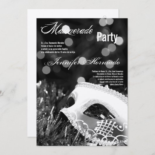 5x7マスカレードキンセアニェラ誕生日招待状 招待状 (正面/裏面)