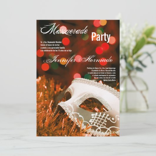 5x7マスカレードキンセアニェラ誕生日招待状 招待状 (スタンド正面)