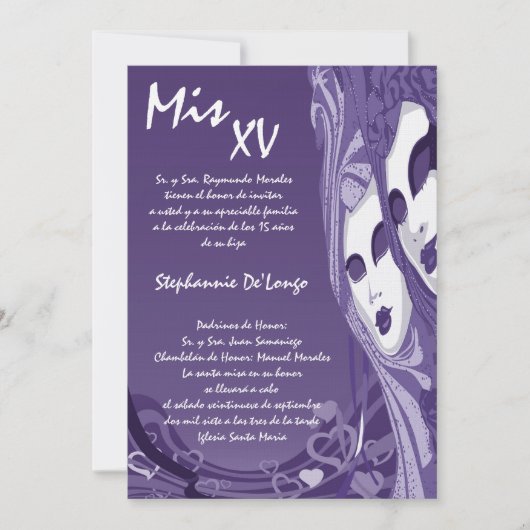 5x7マスカレードキンセアニェラ誕生日招待状 招待状 (正面)