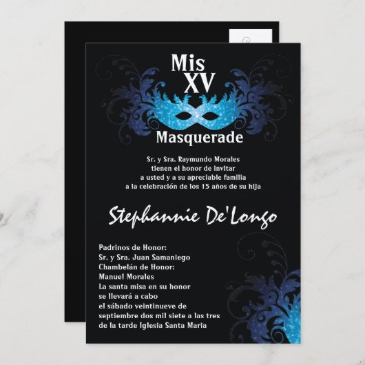 5x7マスカレードキンセアニェラ誕生日招待状 招待状 (正面/裏面)