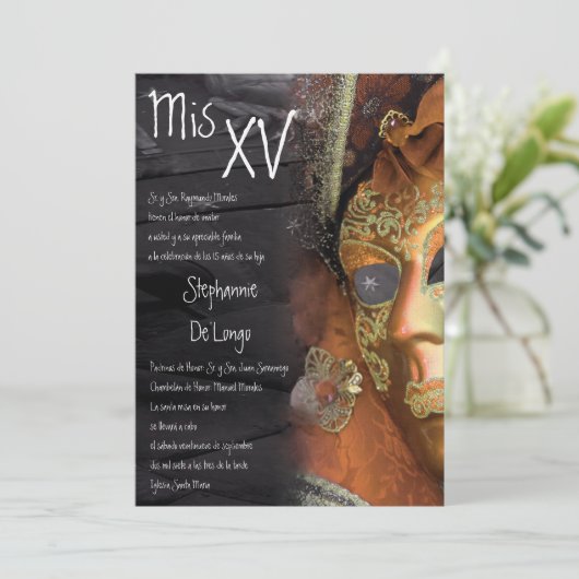 5x7マスカレードキンセアニェラ誕生日招待状 招待状 (スタンド正面)