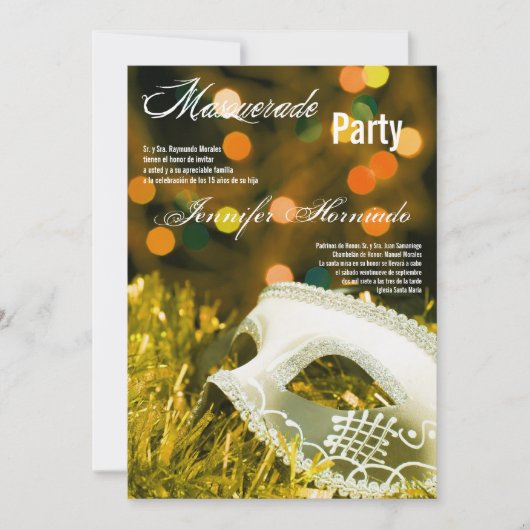 5x7マスカレードキンセアニェラ誕生日招待状 招待状 (正面)