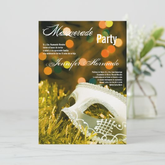 5x7マスカレードキンセアニェラ誕生日招待状 招待状 (スタンド正面)