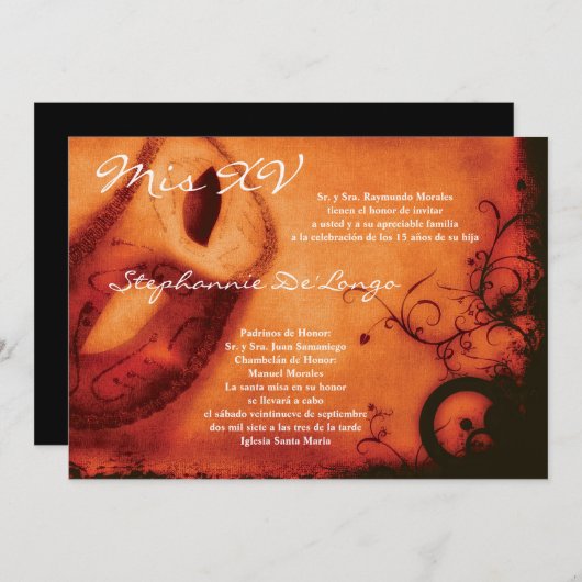 5x7マスカレードキンセアニェラ誕生日招待状 招待状 (正面/裏面)