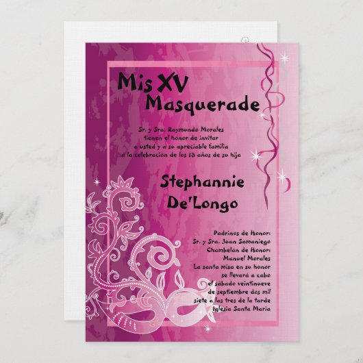 5x7マスカレードキンセアニェラ誕生日招待状 招待状 (正面/裏面)