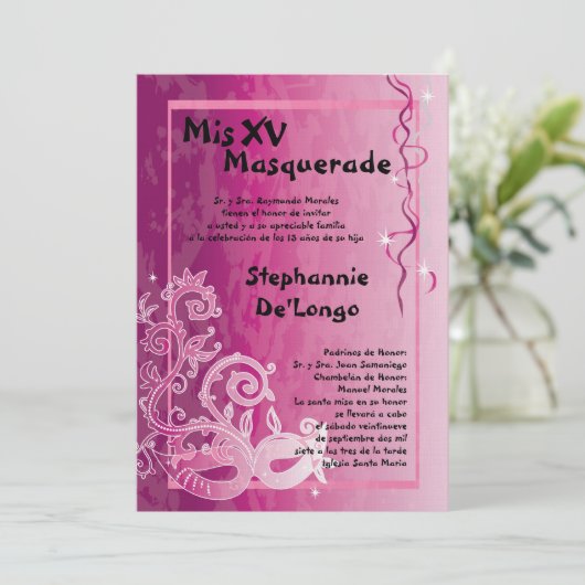 5x7マスカレードキンセアニェラ誕生日招待状 招待状 (スタンド正面)
