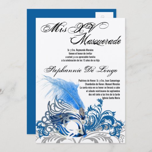 5x7マスカレードキンセアニェラ誕生日招待状 招待状 (正面/裏面)