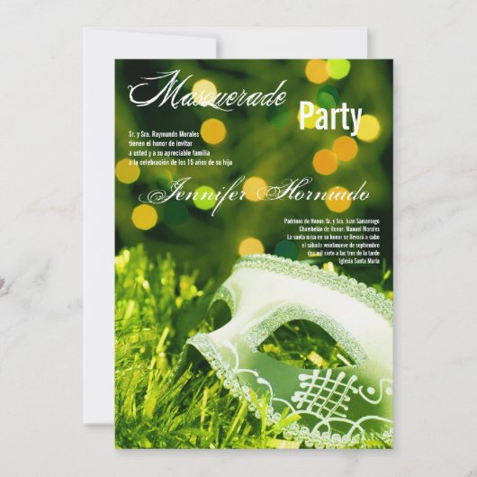 5x7マスカレードキンセアニェラ誕生日招待状 招待状 (正面)