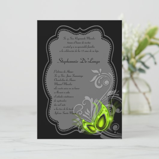 5x7マスカレードキンセアニェラ誕生日招待状 招待状 (スタンド正面)