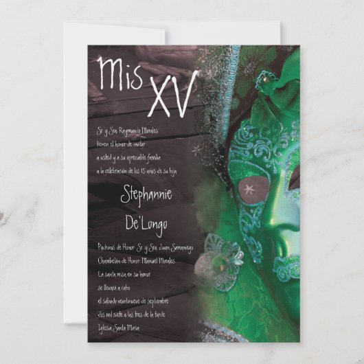 5x7マスカレードキンセアニェラ誕生日招待状 招待状 (正面)