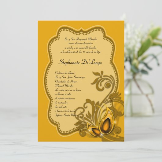 5x7マスカレードキンセアニェラ誕生日招待状 招待状 (スタンド正面)