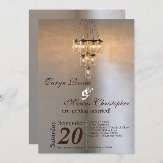 5x7メイスンジャールシャンデリアロウソク結婚式招待状 招待状 (正面/裏面)