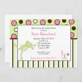 5x7モダンうるうカエルのピンクトレンディードット赤ちゃんシャワー 招待状 (正面/裏面)