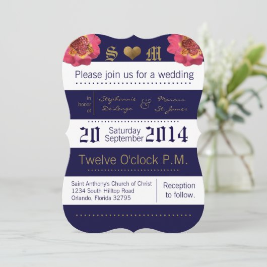 5x7モダンストライプフローラ結婚式招待状 招待状 (スタンド正面)