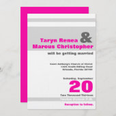 5x7モダンネオンピンクGreストライプ結婚式招待状 招待状 (正面/裏面)