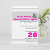 5x7モダンネオンピンクGreストライプ結婚式招待状 招待状 (スタンド正面)