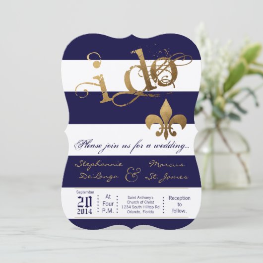 5x7モダンフルーアデレストライプイス結婚式招待状 招待状 (スタンド正面)