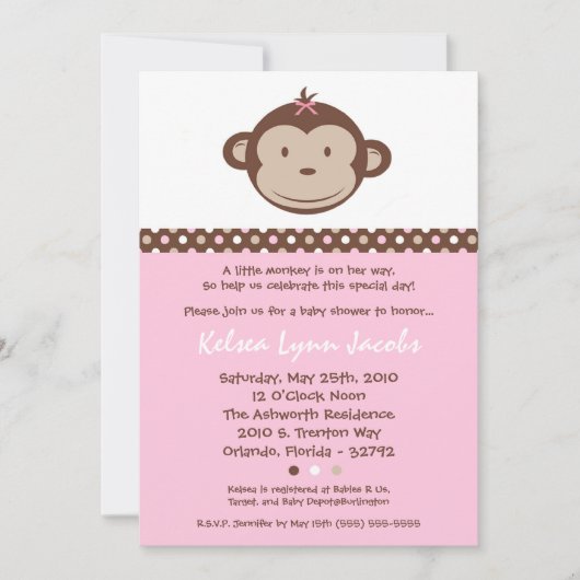 5x7モンキーガーリーモダンベビーシャワー招待状 招待状 (正面)