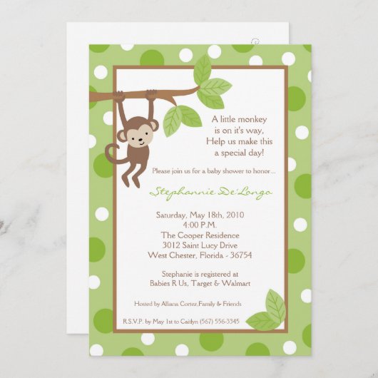 5x7モンキージャングルサファリベイビーシャワー招待状 招待状 (正面/裏面)