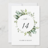 5x7ユーカリ緑の結婚葉の表番号 招待状 (正面)