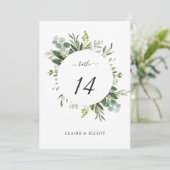 5x7ユーカリ緑の結婚葉の表番号 招待状 (スタンド正面)