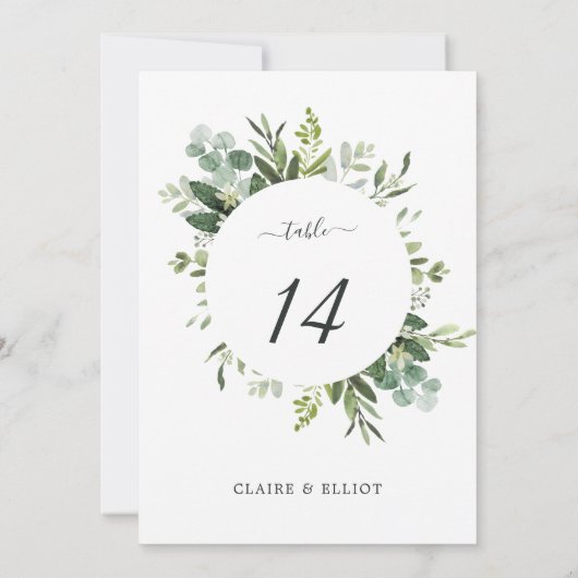 5x7ユーカリ緑の結婚葉の表番号 招待状 (裏面)