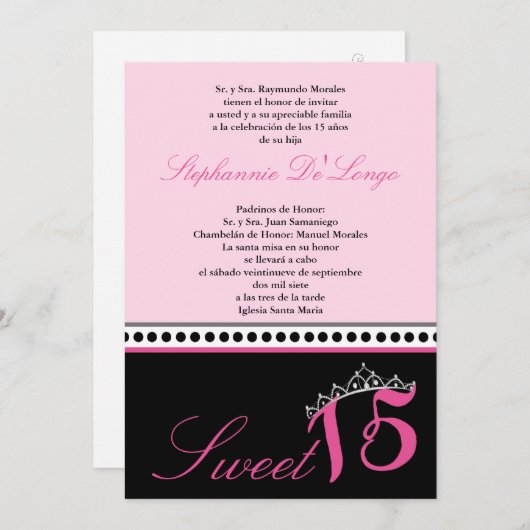 5x7ライトピンクティアラキンセアニェラパーティの招待状 招待状 (正面/裏面)