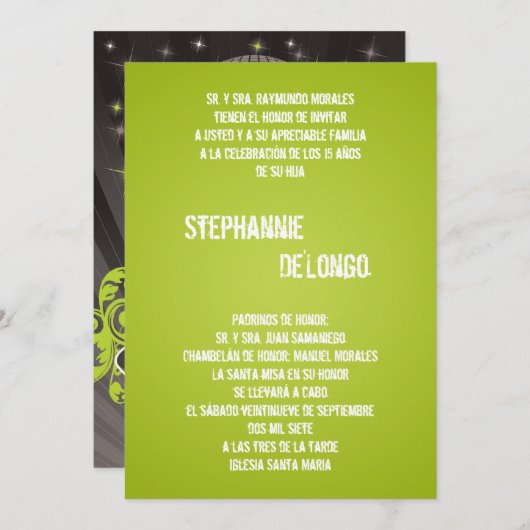 5x7ライムグリーンDJターンテーブルキンセアニェラ招待状 招待状 (正面/裏面)