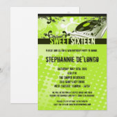 5x7ライムグリーンDJターンテーブル 16歳の誕生日パーティー招待状 招待状 (正面/裏面)