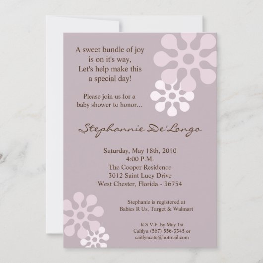 5x7ラベンダーパープルフラワーベビーシャワー招待状 招待状 (正面)