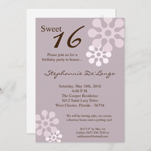 5x7ラベンダーパープルフラワー誕生日パー招待状 招待状 (正面/裏面)