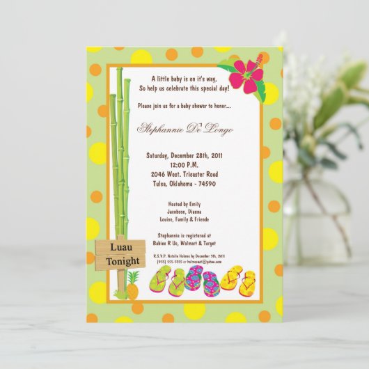 5x7ルアウ（ハワイ式宴会）のベビーシャワーの招待状 招待状 (スタンド正面)