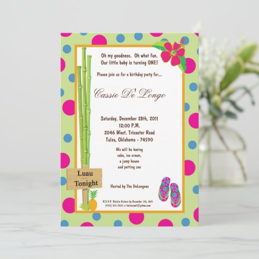 5x7ルアウ（ハワイ式宴会）の誕生会の招待 招待状 (スタンド正面)