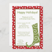 5x7レッドグリーンストッキングクリスマスパーティの招待状 招待状 (正面/裏面)