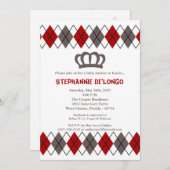 5x7レッドグレークラウンベビーアーガイル柄のシャワー招待状 招待状 (正面/裏面)