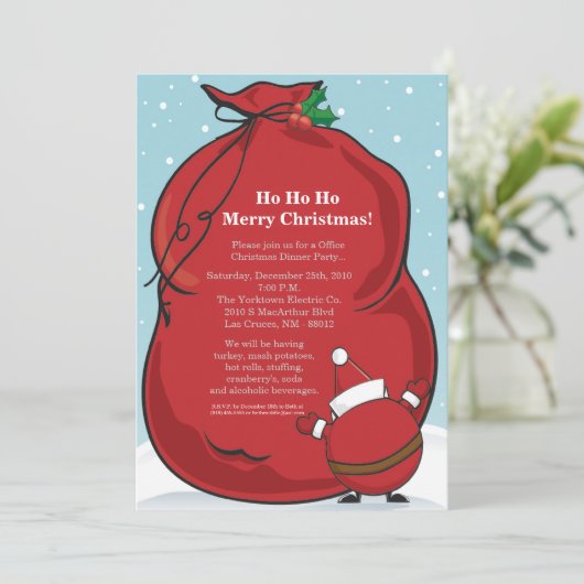 5x7レッドサンタのバッグクリスマスパーティの招待状 招待状 (スタンド正面)
