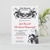 5x7レッドシルバーマスカレードクリスマス招待状 招待状 (スタンド正面)