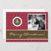 5x7レッドブラウンクリスマスツリーPHOTOクリスマスカード シーズンカード (正面/裏面)