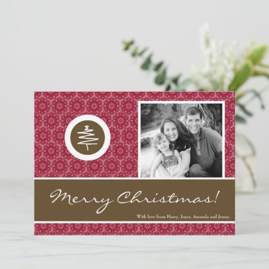 5x7レッドブラウンクリスマスツリーPHOTOクリスマスカード シーズンカード (スタンド正面)