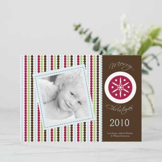 5x7レッドブラウン水玉模様PHOTOクリスマスカード シーズンカード (スタンド正面)